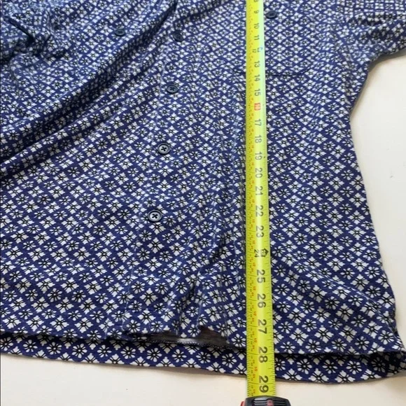 J. Crew Mens  100% Cotton Button Down Short Sleeve Shirt Blue w Black and White - Picture 9 of 9